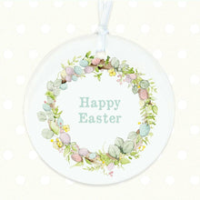 Load image into Gallery viewer, Hanging Ceramic Wreath – Easter Decoration with Satin Ribbon & Organza Bag happy Easter