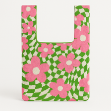 Load image into Gallery viewer, Garden Checker - Knitted Bag: Blue and pink / Medium