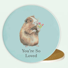 Load image into Gallery viewer, Ceramic Coaster – Heat Resistant Cork Backed Table Protector with Adorable Guinea Pig Design you’re so loved