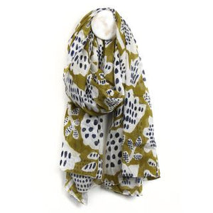 Pom - Olive/navy/white abstract tulip print organic cotton scarf