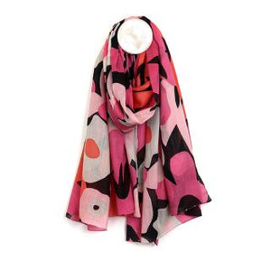 Pom - Pink/black retro poppy print organic cotton scarf