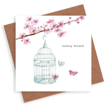 Load image into Gallery viewer, Lovely Friend Card – Butterfly Greeting Card With Birdcage Design &amp; Kraft Envelope: 15 x 15 cm
