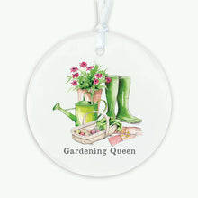 Load image into Gallery viewer, Hanging Ceramic Decoration – Gardening Queen Gift With Glossy Finish &amp; Satin Ribbon
