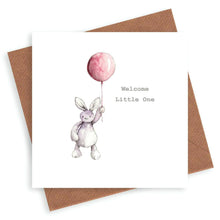 Load image into Gallery viewer, Baby Girl Greeting Card - Cute Bunny Design | Luxury Printed Card UK: 12 x 12 cm
