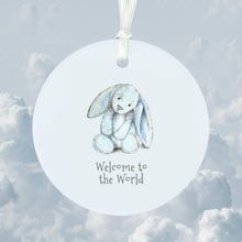 Load image into Gallery viewer, Hanging Ceramic Decoration | Baby Boy Keepsake Gift – Glossy Nursery Ornament welcome to the world
