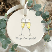 Load image into Gallery viewer, Hanging Ceramic Decoration – Glossy Ceramic Ornament With Satin Ribbon &amp; Organza Bag huge congrats
