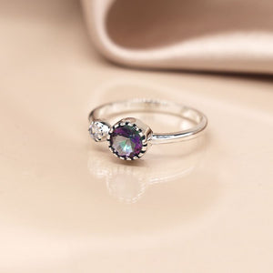 Pom - Simple silver fancy cab ring with mystic topaz &amp cz size 56 (med)