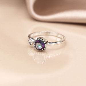 Pom - Simple silver fancy cab ring with mystic topaz &amp cz size 58 (large)
