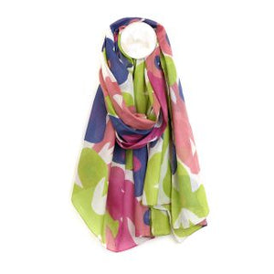 Pom - Green/pink mix retro poppy print organic cotton scarf