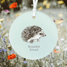 Load image into Gallery viewer, Hanging Ceramic Decoration – Glossy Ornament with Ribbon | Unique Hedgehog Gift beautiful friend
