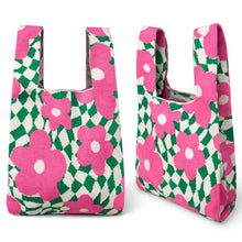 Load image into Gallery viewer, Garden Checker - Knitted Bag: Blue and pink / Medium
