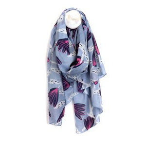 Pom - Blue flannel flower print organic cotton scarf