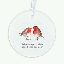 Load image into Gallery viewer, Hanging Ceramic Decoration - Robin Wall Hanging Ornament with Ribbon &amp; Organza Bag robins appear when loved ones are near
