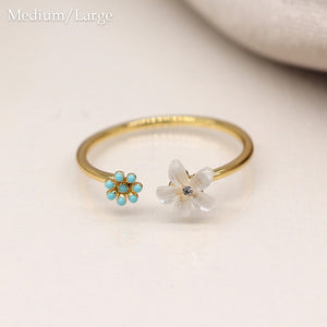 Pom - gold plated double flower ring size small/med