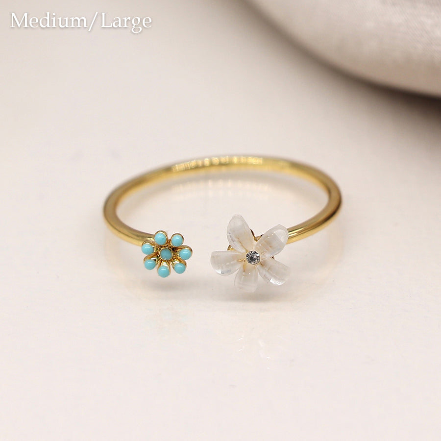 Pom - gold plated double flower ring size small/med