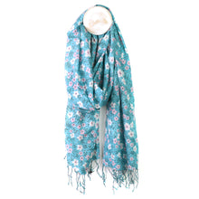 Load image into Gallery viewer, Pom - Turquoise Scarf Lilac Flowers
