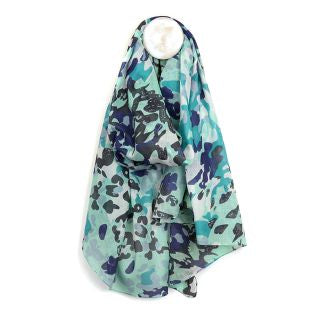 Pom - Aqua/blue animal camo print organic cotton scarf