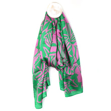 Load image into Gallery viewer, Pom - Green/Pink Leaf Print Silk Scarf
