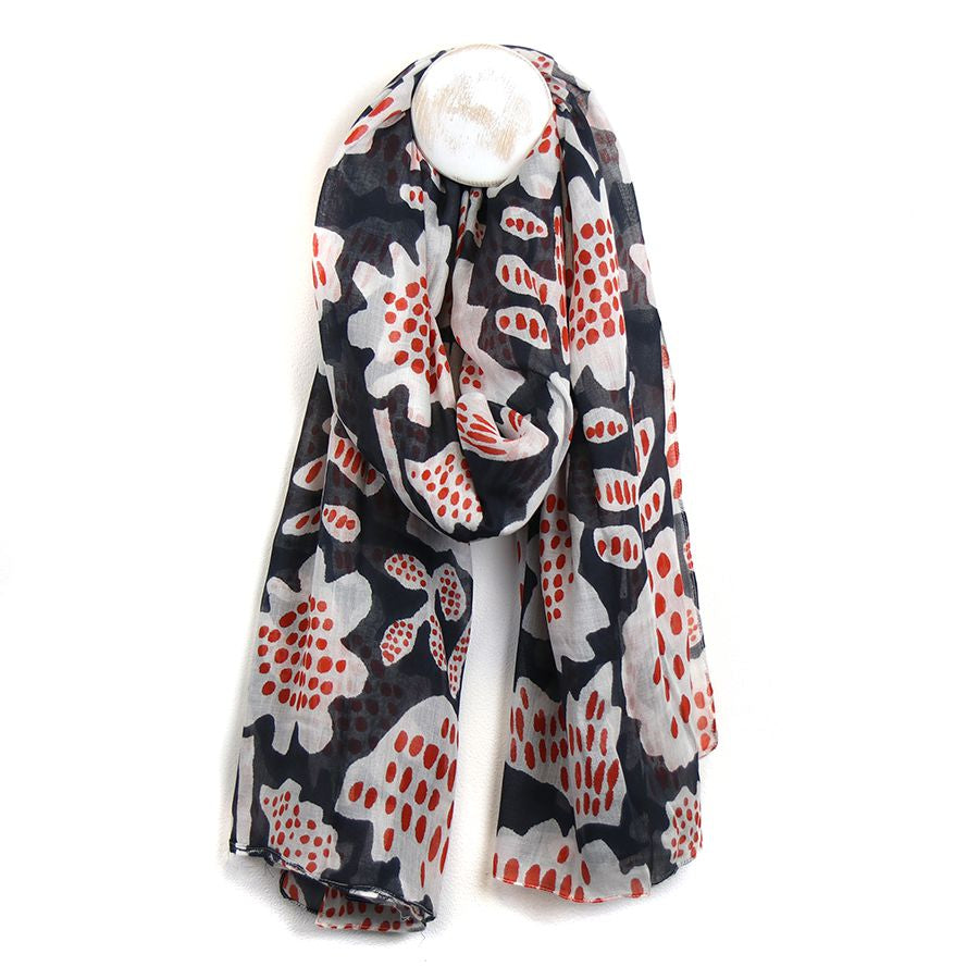 Pom - Navy/red/white abstract tulip print organic cotton scarf