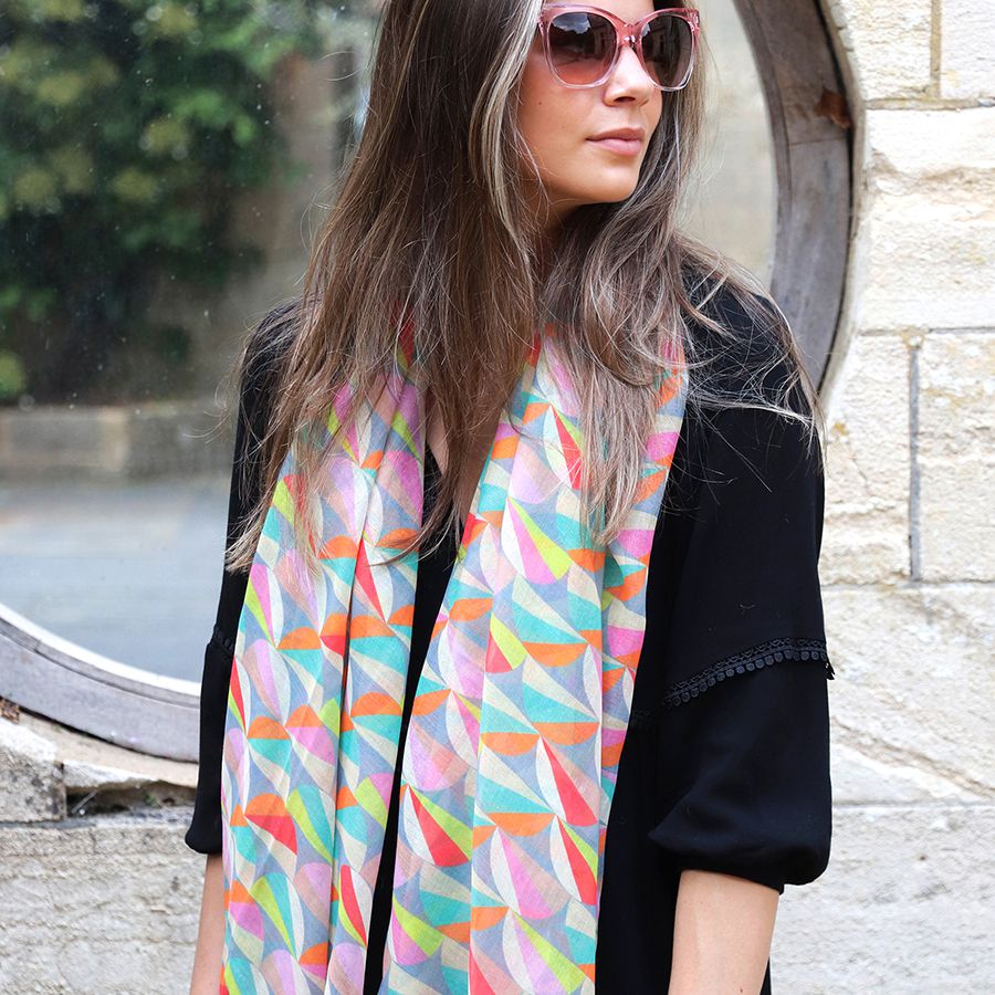 Pom - Multi pastel bright geo print Repreve scarf