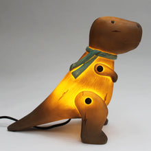Load image into Gallery viewer, Dinosaur 🦖 lamp Brown, with green scarf
