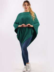 Wrapover Rib Knitted Poncho- Green