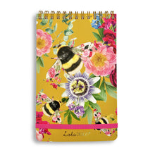Load image into Gallery viewer, Mustard bee pattern top spiral notepad with elastic closure
