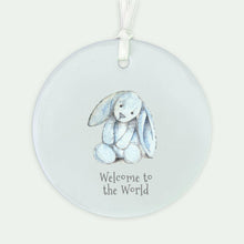 Load image into Gallery viewer, Hanging Ceramic Decoration | Baby Boy Keepsake Gift – Glossy Nursery Ornament welcome to the world
