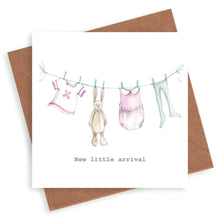 Load image into Gallery viewer, Pink Washing Line Card – Luxury Baby Girl Greeting Card With Kraft Envelope: 15 x 15 cm
