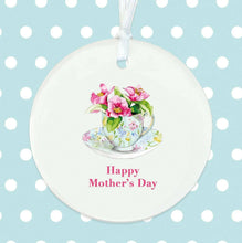 Load image into Gallery viewer, Ceramic Hanging Decoration – Glossy Floral Ornament with Satin Ribbon &amp; Organza Bag happy Mother’s Day
