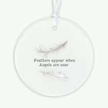 Load image into Gallery viewer, Hanging Ceramic Decoration – Feather Design Ornament With Satin Ribbon &amp; Glossy Finish feathers appear when angels are near
