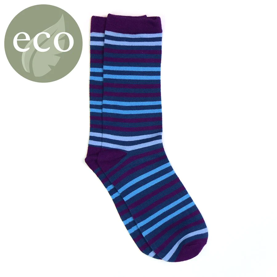 Men's Bamboo Blue/Purple Variety Striped Single Pair Socks
