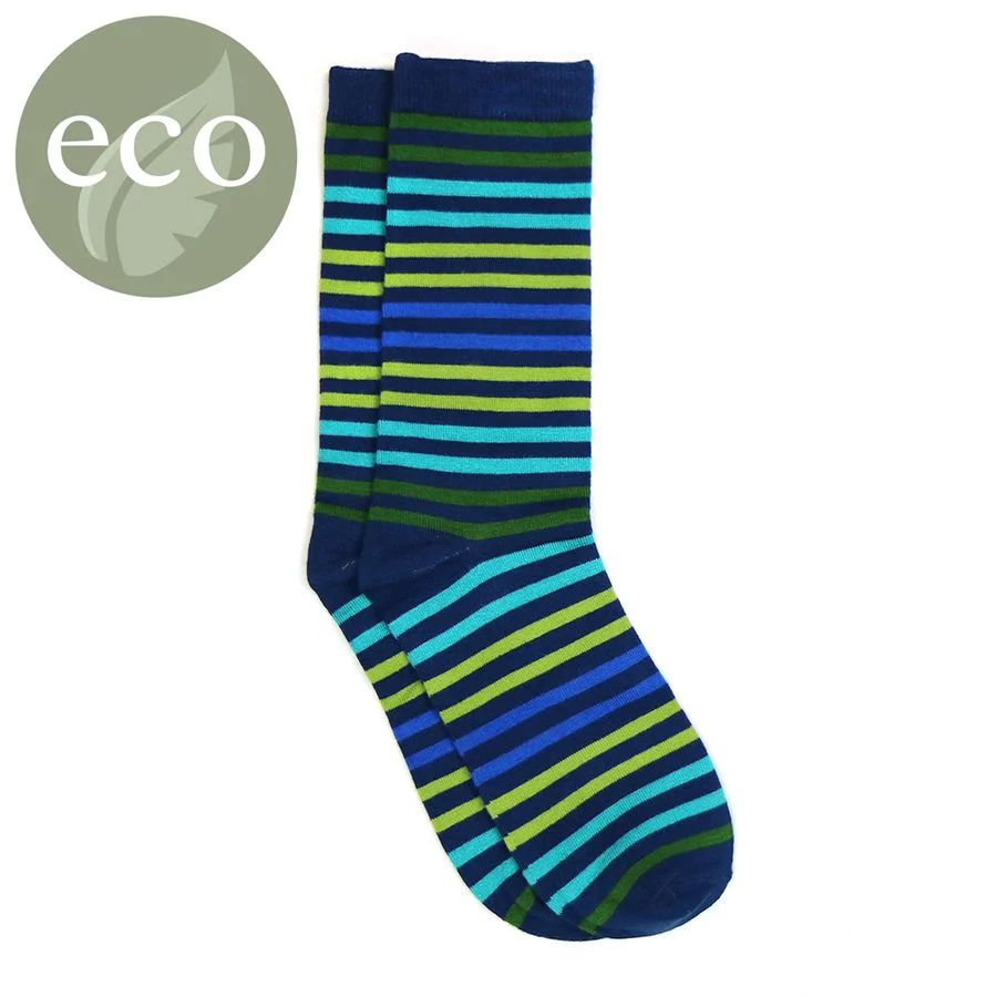 Men's Bamboo Blue/Green Variety Striped Single Pair Socks