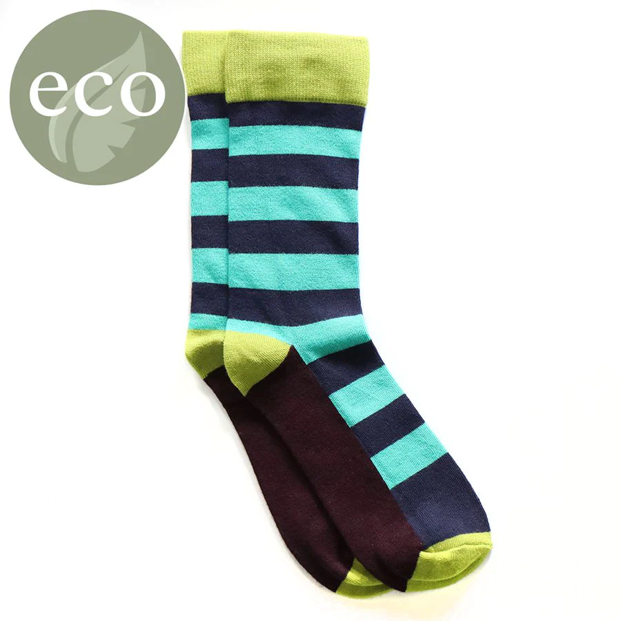 Men's Bamboo Aubergine/Blue/Lime Striped Single Pair Socks