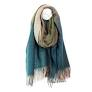 Teal Blue/Taupe Ombre Chevron Scarf With Fringe