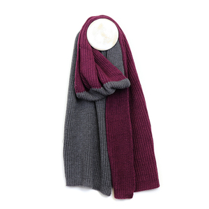 Grey/Burgundy two tone ribbed mens knitted scarf