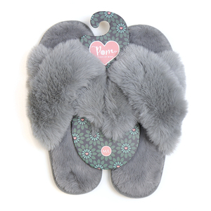 Pale Grey faux fur cross over luxury slipper