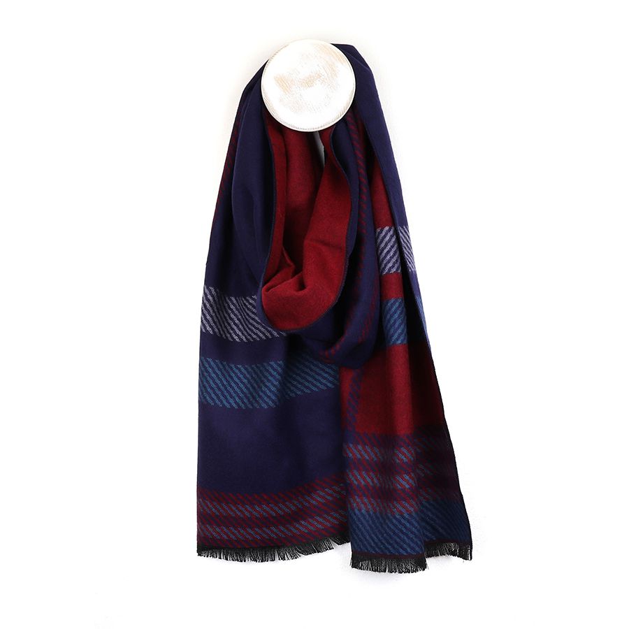 Pom - Navy/Burgundy Chevron Striped Mens Scarf