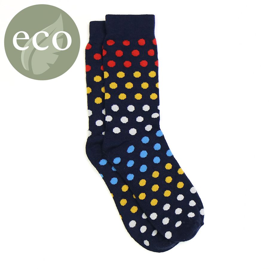 Pom - Men’s navy/red/multi spotted single pair bamboo socks
