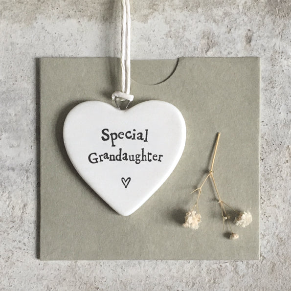 East of India Ceramic hanging heart - special granddaughter