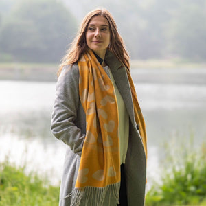 Pom Mustard Heart Print scarf