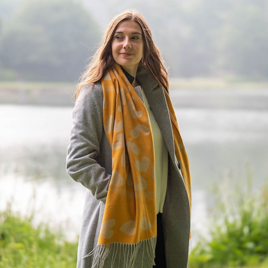 Pom Mustard Heart Print scarf