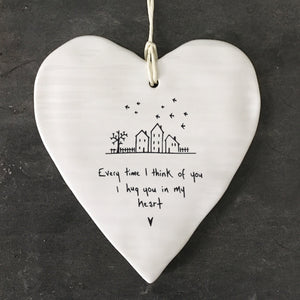 East of India Round Heart Hanger - Every Time I Think of You I Hug You In My Heart