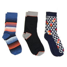 Load image into Gallery viewer, Pom - Blue/Orange/BlackMix Ombré Stripe and Triangle Men’s Bamboo 3pair Sock Box Set
