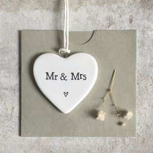 East of India Ceramic hanging heart - mr & mrs
