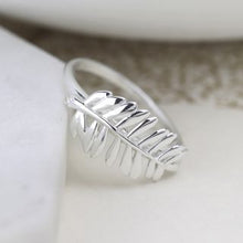 Load image into Gallery viewer, Pom - silver fern leaf ring with CZ - medium 56

