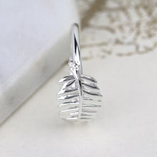 Load image into Gallery viewer, Pom - silver fern leaf ring with CZ - medium 56
