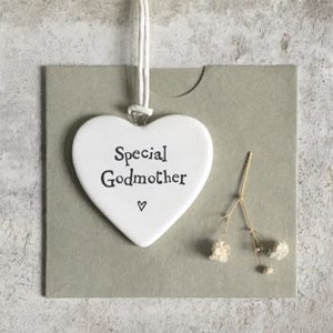 East of India Ceramic hanging heart - Special Godmother