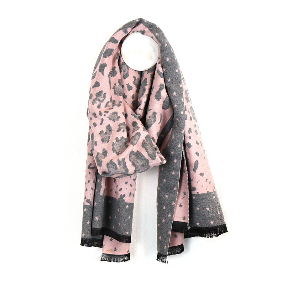 Pom - pink and grey leopard scarf