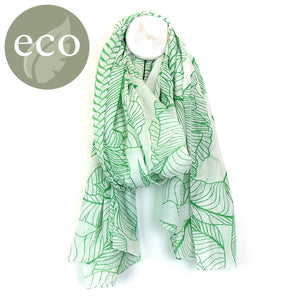 Pom - Apple green on white leaf print cotton scarf